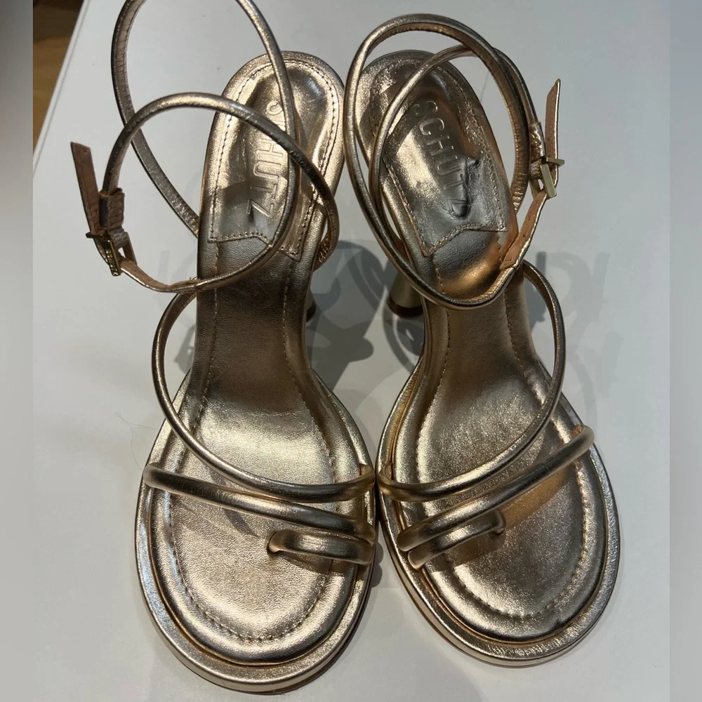 SCHUTZ Metallic Gold Strappy Sandals - Picture 9 of 15